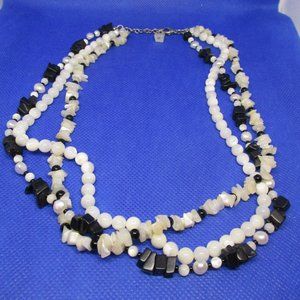 925 STERLING SILVER GENUINE Onyx Pearls M O P Triple 3 Strand Necklace
